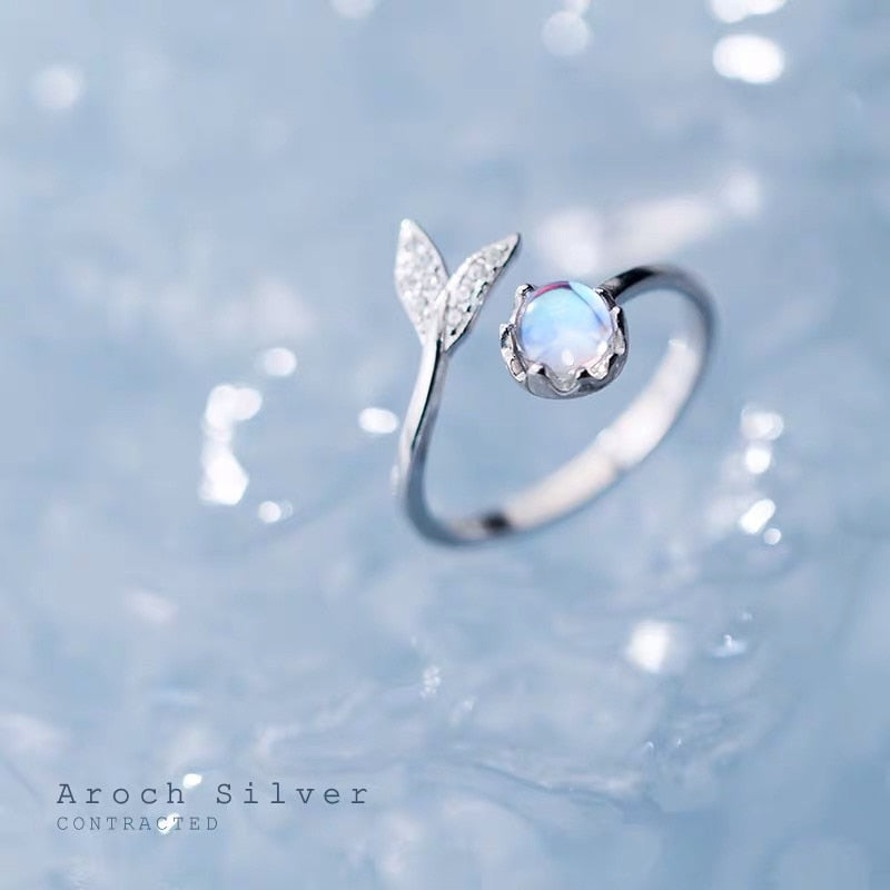 Real 925 Sterling Silver Cute tail moonstone