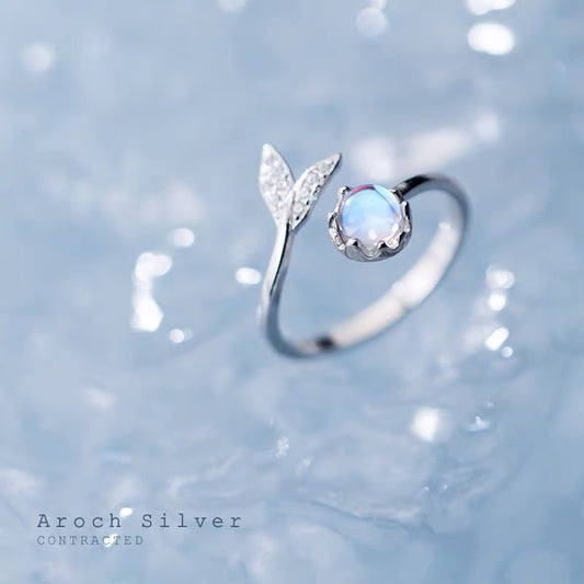 Real 925 Sterling Silver Cute tail moonstone
