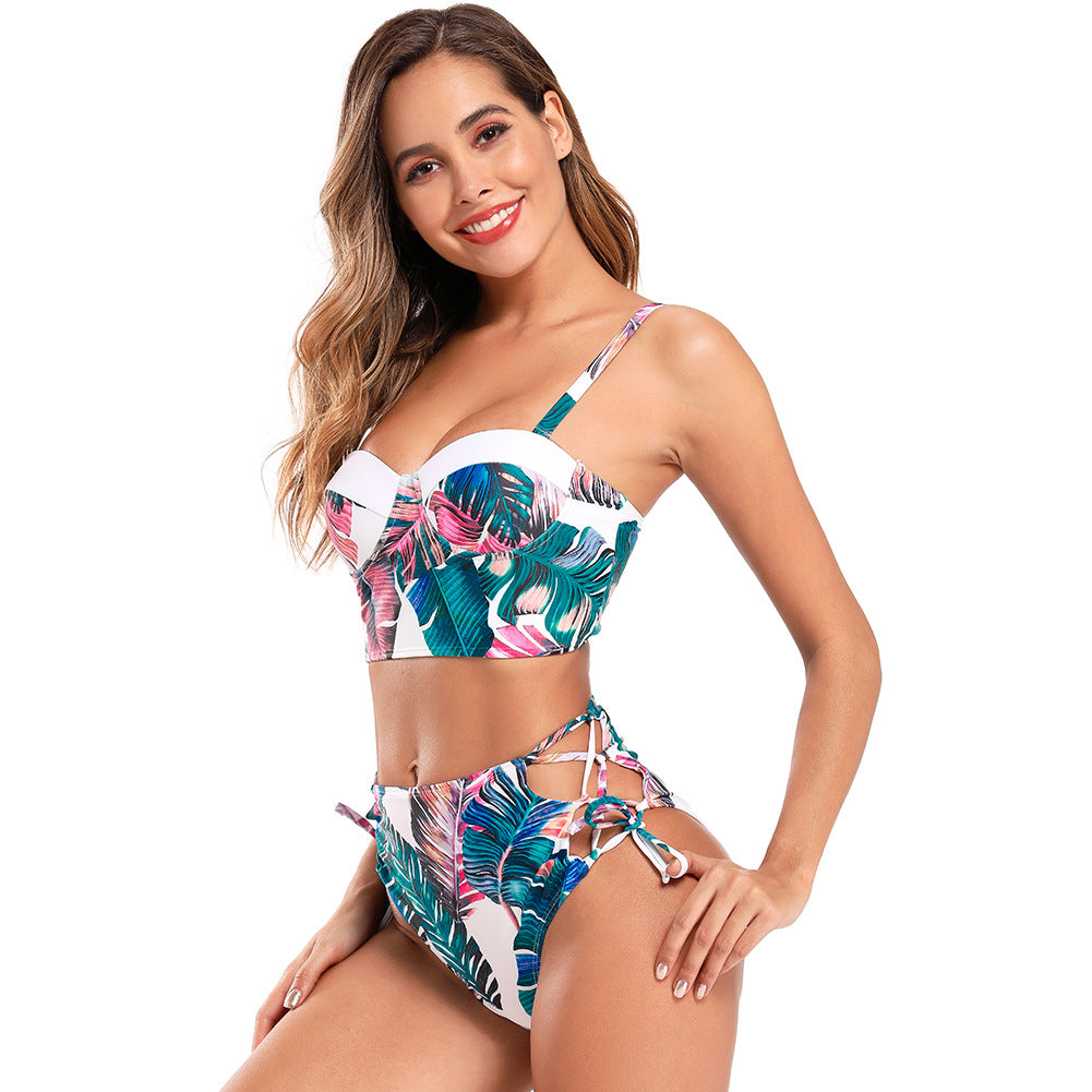 Vintage High Waist Bikini with Hanging Strap
