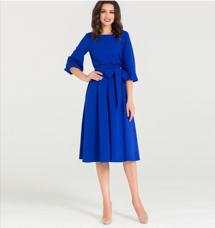 O-Neck Casual Loose Lace-up Dress