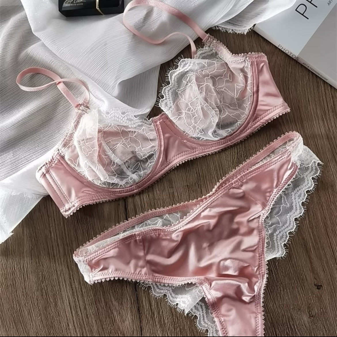 Sexy pure desire lingerie French bra lace with steel ring thin lingerie women's set