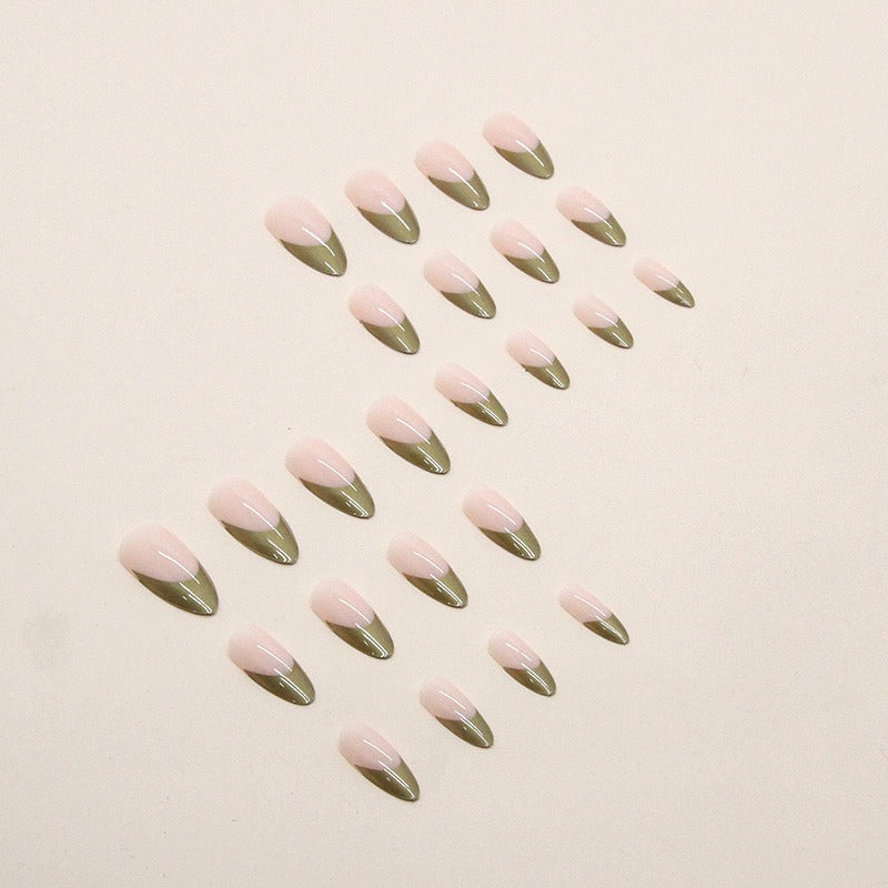 Gold French almond nail Press on