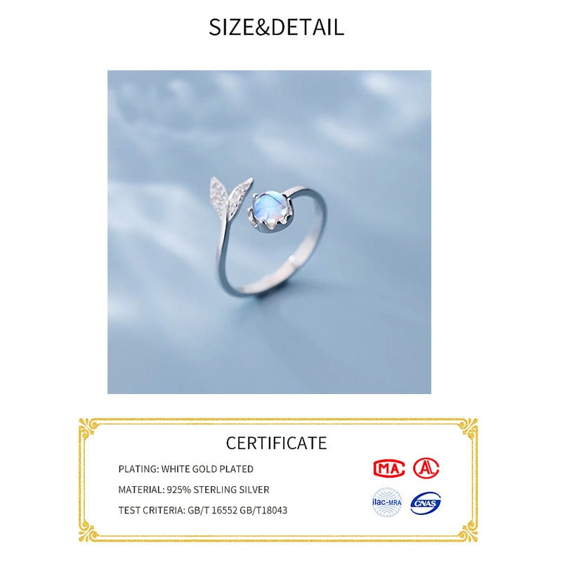 Real 925 Sterling Silver Cute tail moonstone