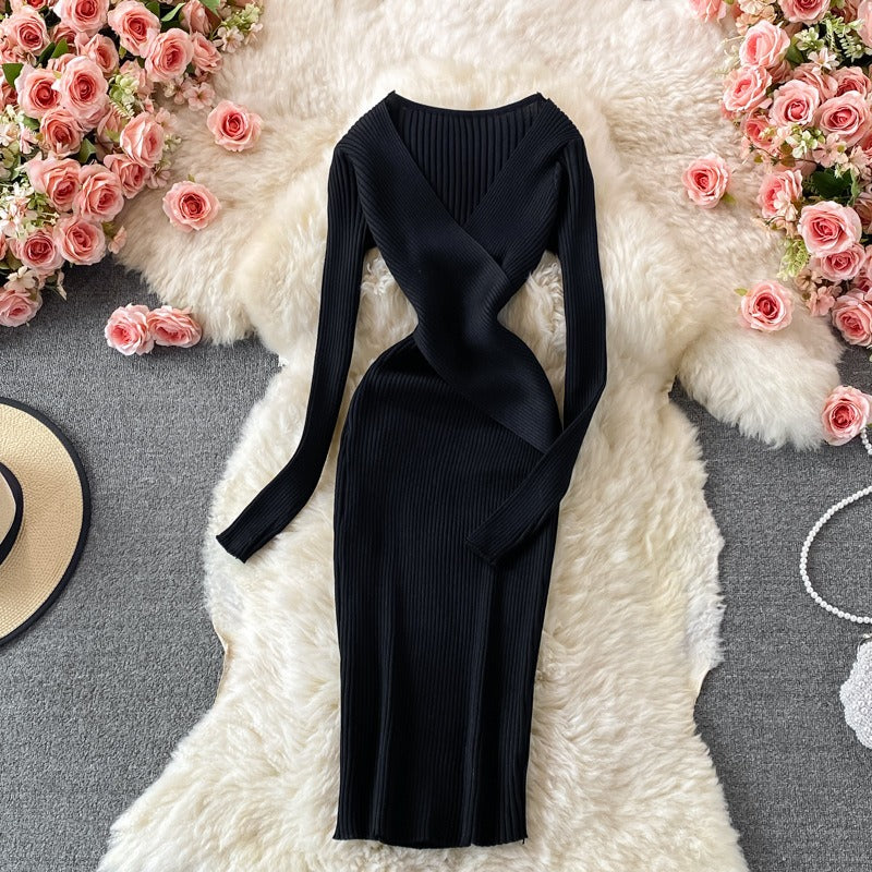 Elegant Cross V-neck Dress