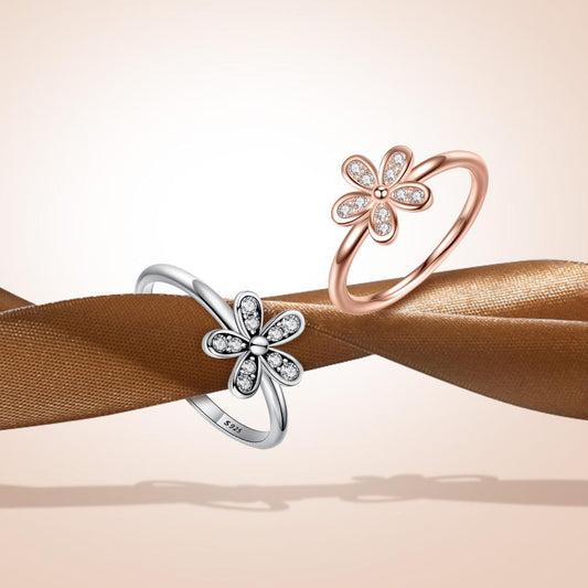 BAMOER Elegant 925 Sterling Silver Dazzling Daisy Flower Ring