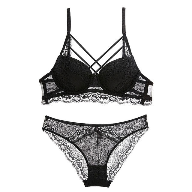 Black Bra Set Push Up Brassiere Thick Cotton Underwear