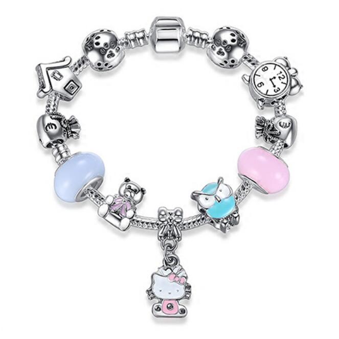 925 Silver Kitty Cat Charm Bracelet Fit