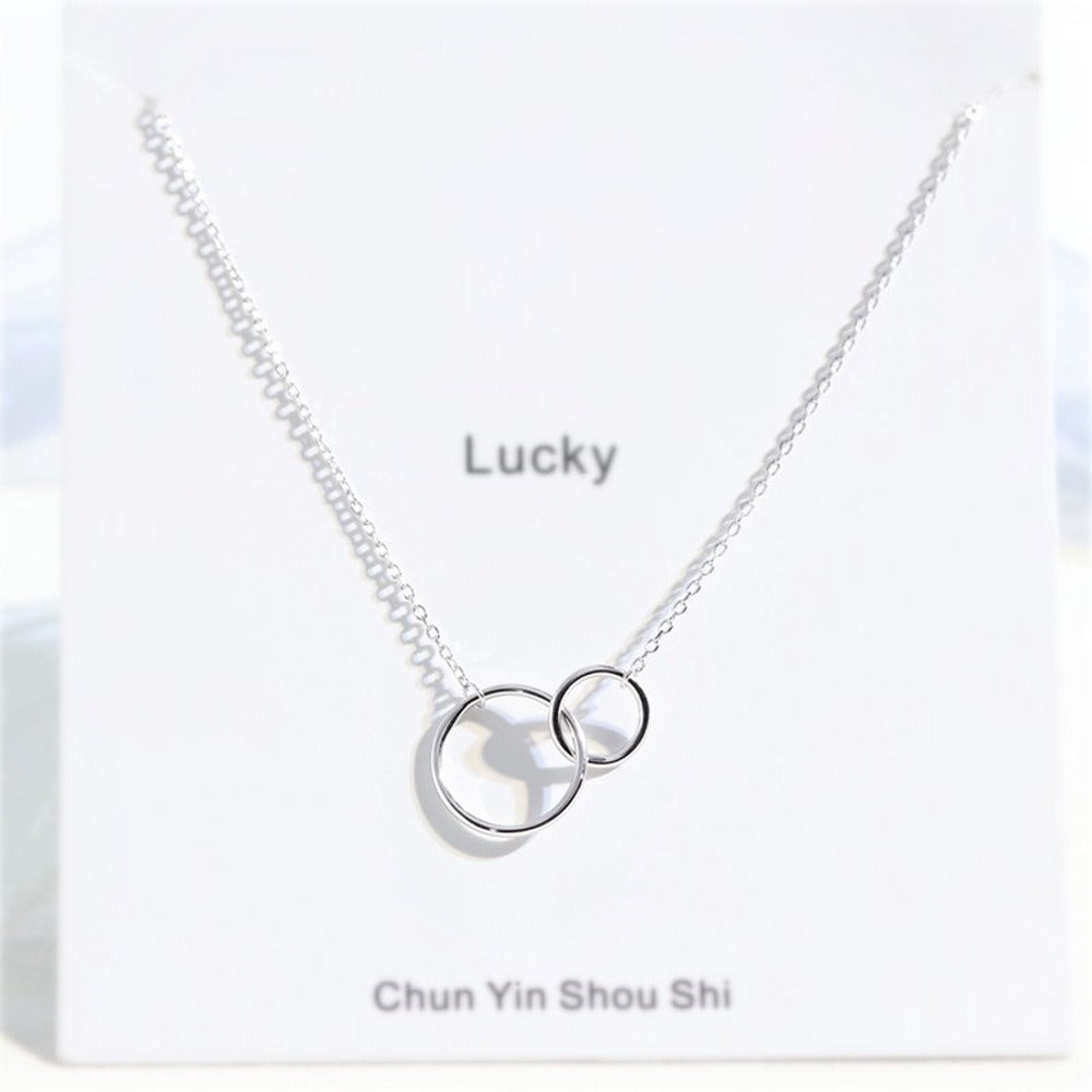 925 Sterling Silver Necklace Cross Chain Double Ring Circle 18K