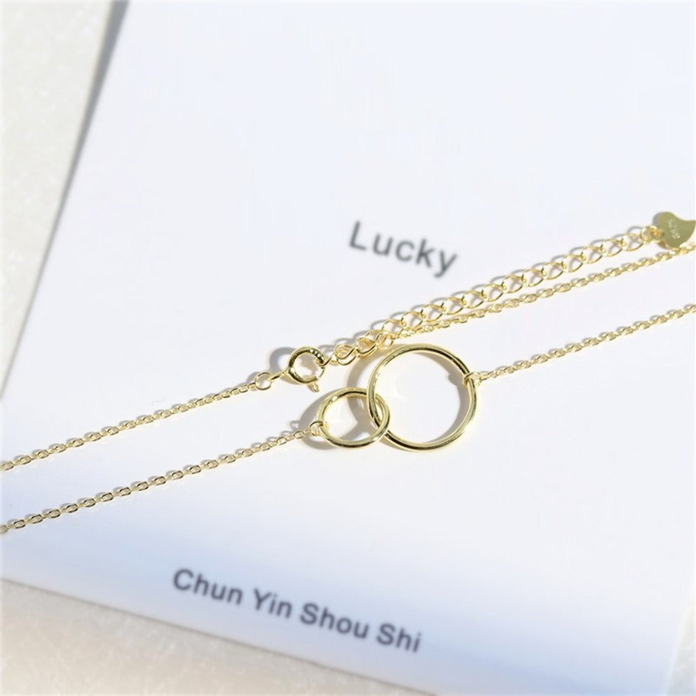 925 Sterling Silver Necklace Cross Chain Double Ring Circle 18K