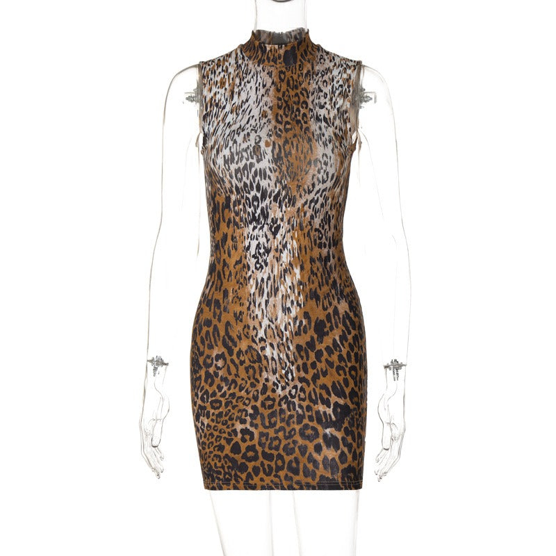 Fashionable printed back zipper sleeveless dress