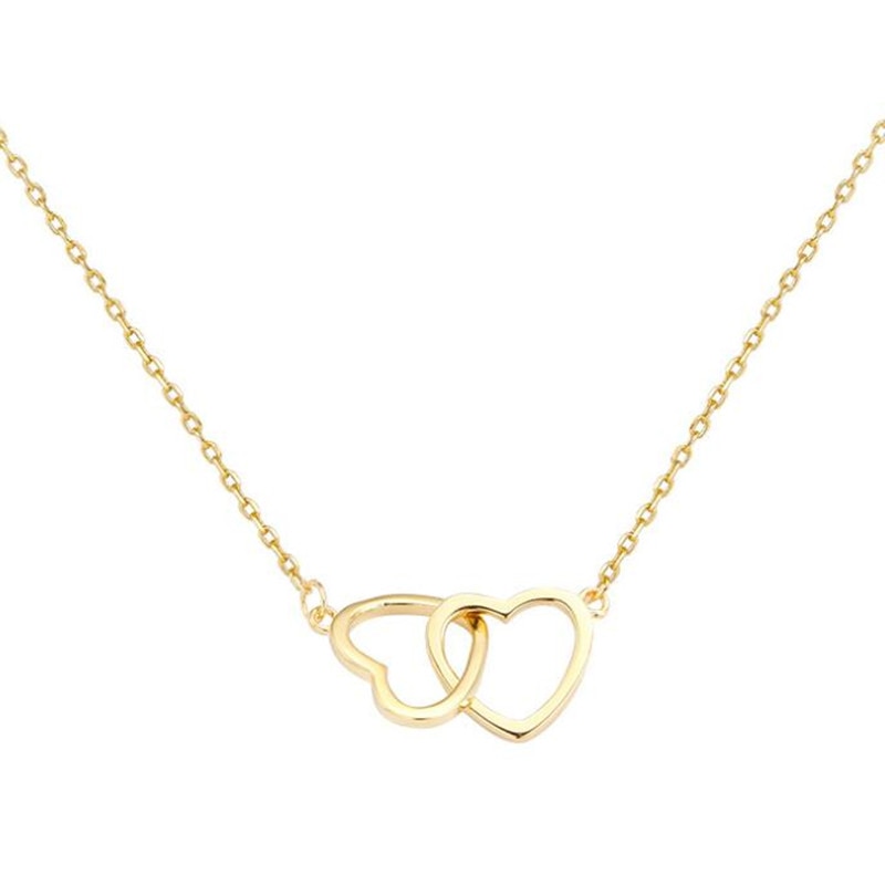 925 Sterling Silver Shiny double Heart love Zircon Circle Necklaces