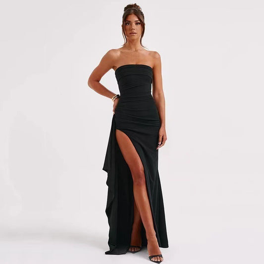Evening dress, party, women's straight neck strapless