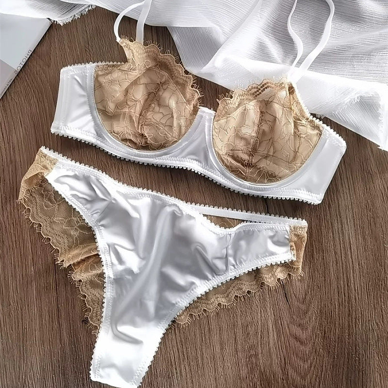 Sexy pure desire lingerie French bra lace with steel ring thin lingerie women's set