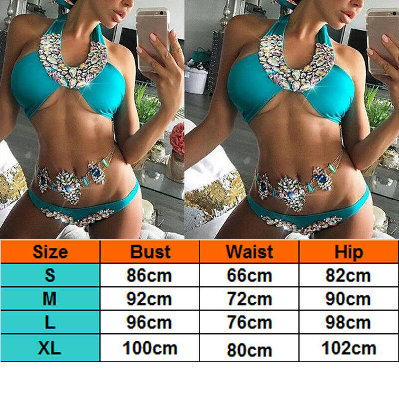 Women Rhinestone Crystal Bikini Sets Solid Push up