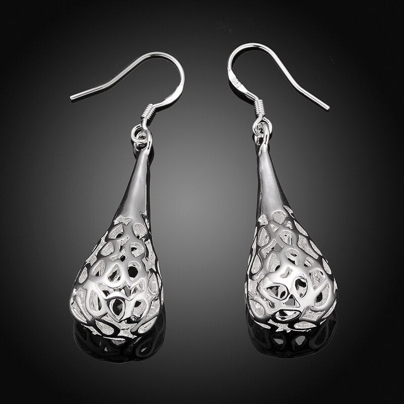 925 Silver Hollow Teardrop Long Earrings