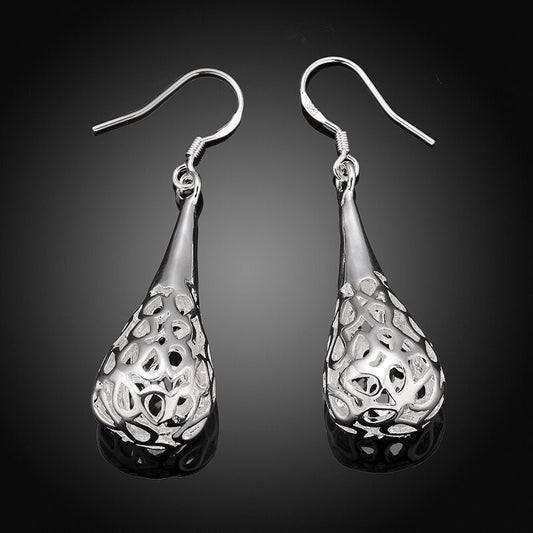 925 Silver Hollow Teardrop Long Earrings
