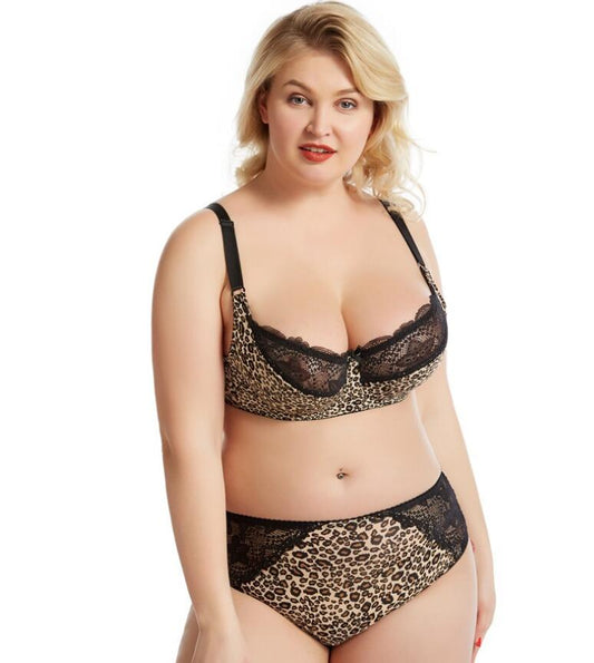 Plus Size Bra Set Leopard Print 