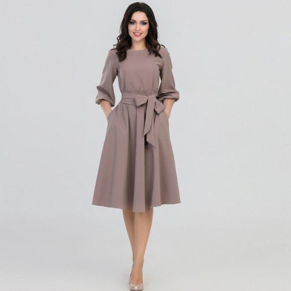 O-Neck Casual Loose Lace-up Dress