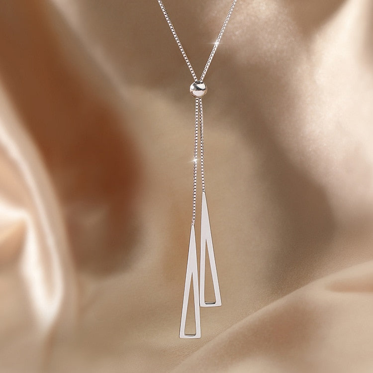 925 Sterling Silver Geometric Triangle Necklace for Women