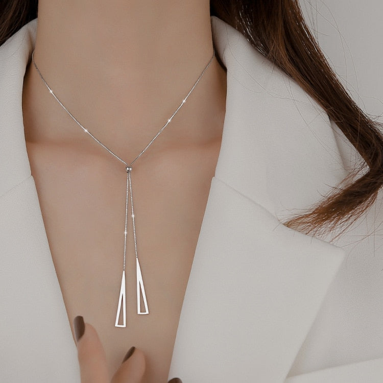 925 Sterling Silver Geometric Triangle Necklace for Women
