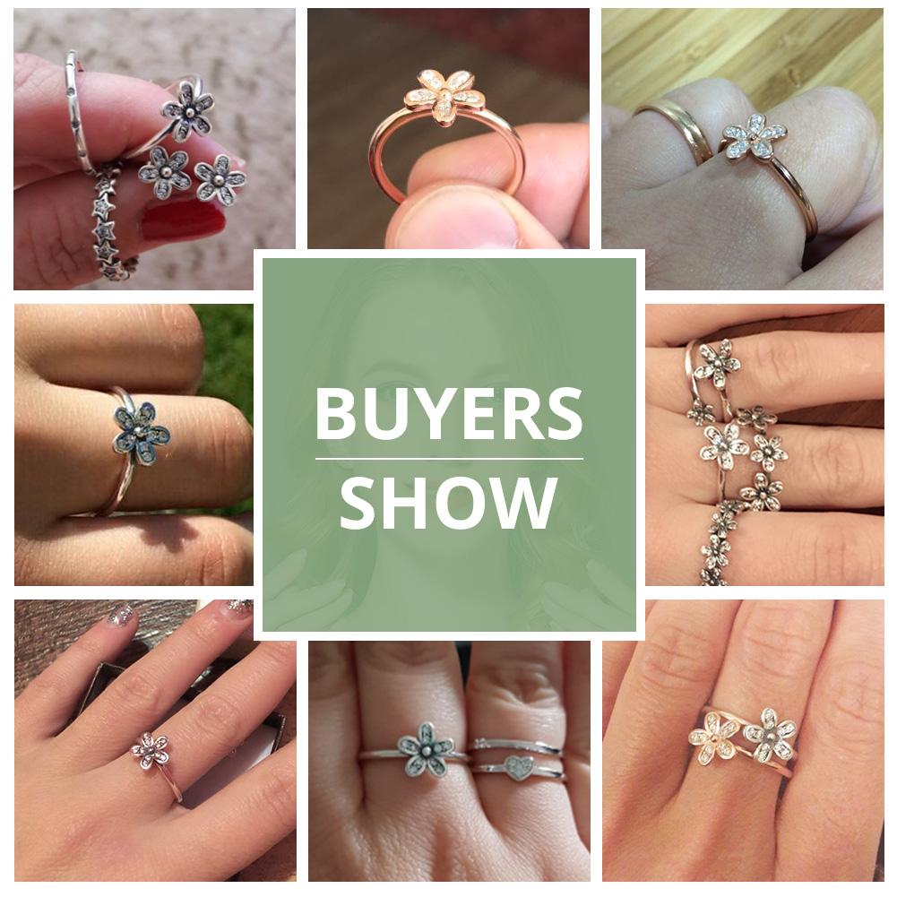 BAMOER Elegant 925 Sterling Silver Dazzling Daisy Flower Ring