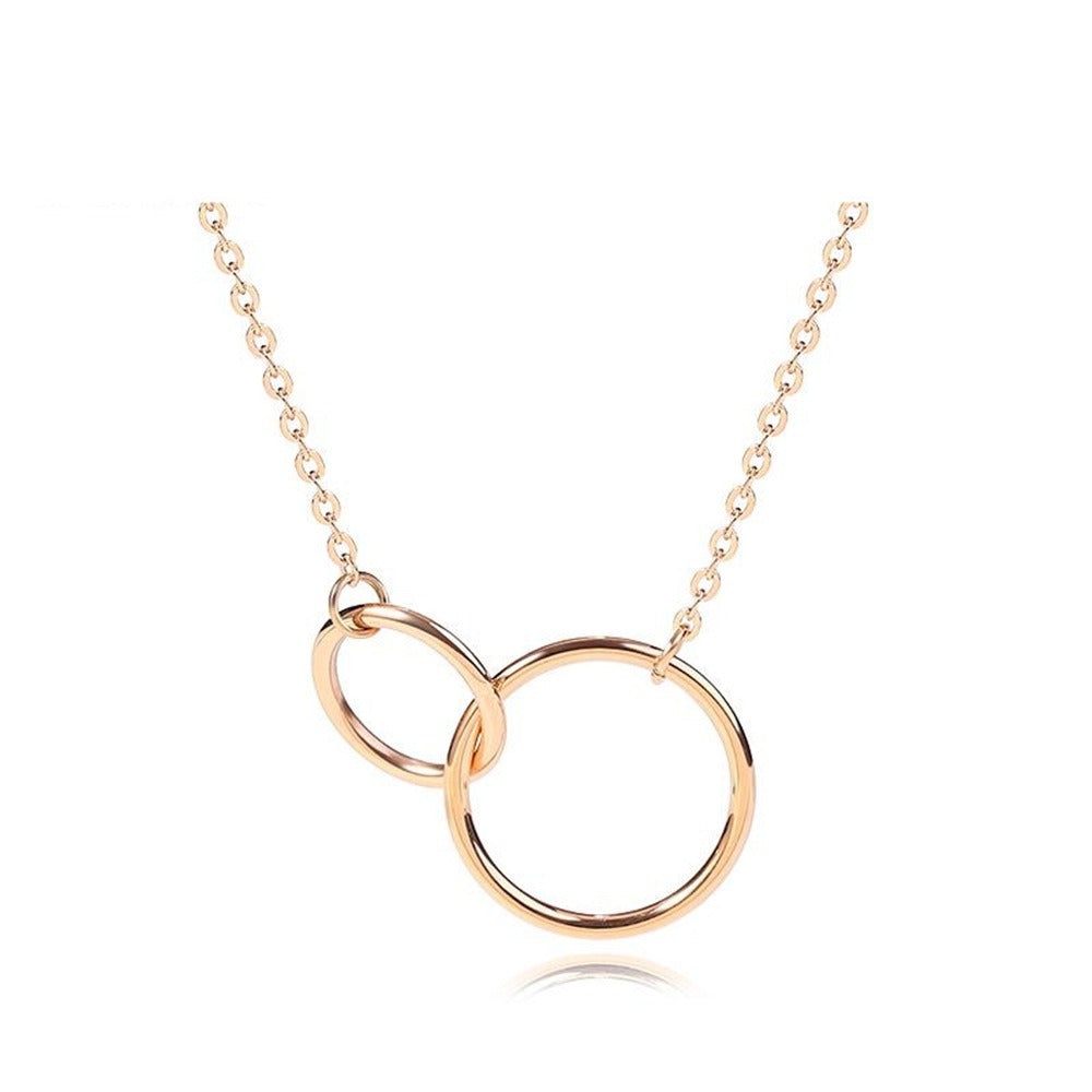 925 Sterling Silver Necklace Cross Chain Double Ring Circle 18K
