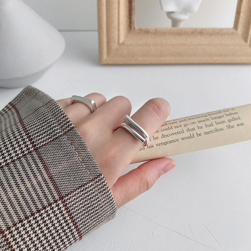 925 Sterling Silver Open Rings Retro Geometric