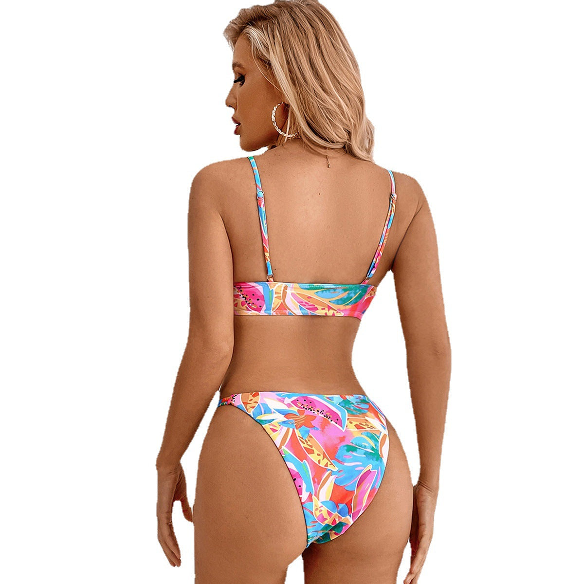 Sexy Bikini Color Split Beach Vacation Backless