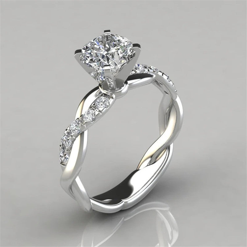 18k rose gold plated two-tone princess square diamond ring cross twist diamond ring
