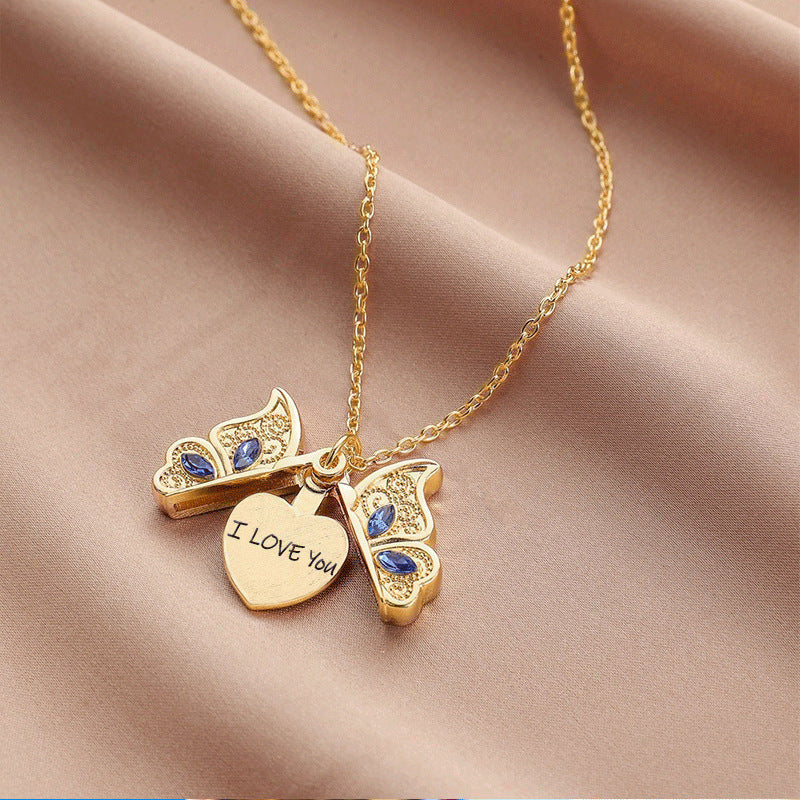 New diamond butterfly heart necklace for women,pendant necklace