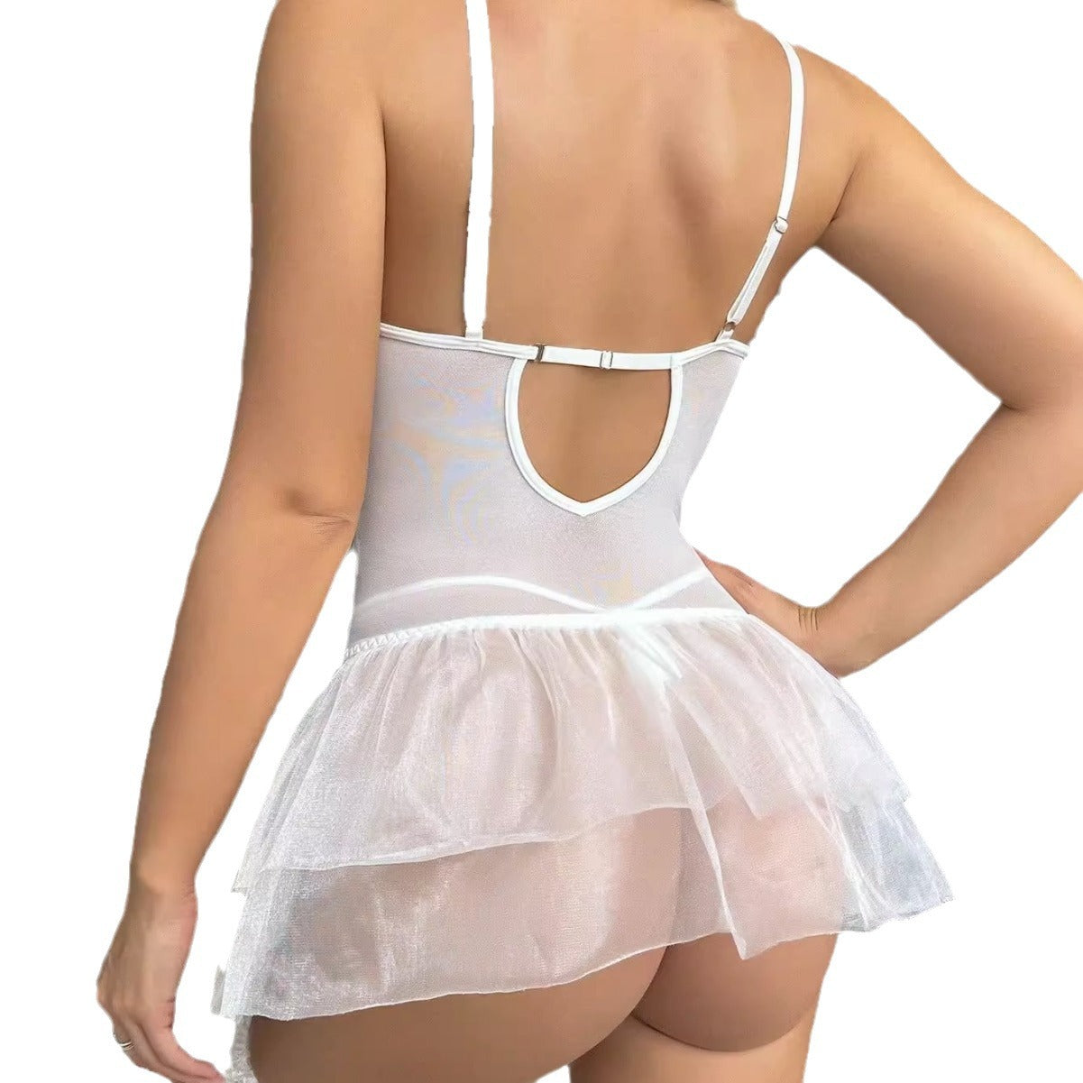 Lace mesh sexy splicing perspective slim fit woven belt fun lingerie bra set