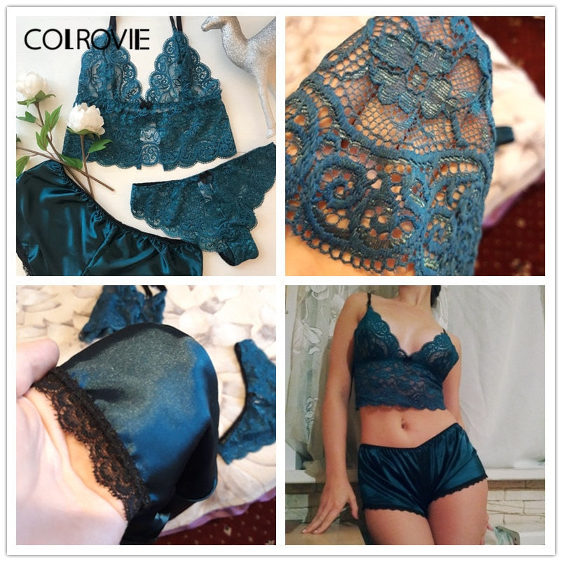 Sexy Floral Lace Cami Lingerie Set Burgundy Women \