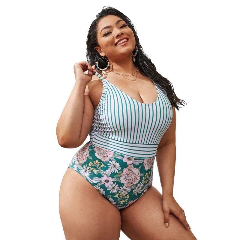 Plus Size Ladies Swimsuit Women Bikini Print Striped Swimwear