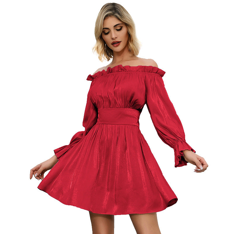 One-Shoulder Dress High Waist Long Skirt 