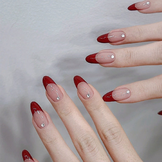 Nails French Red Almond Press On