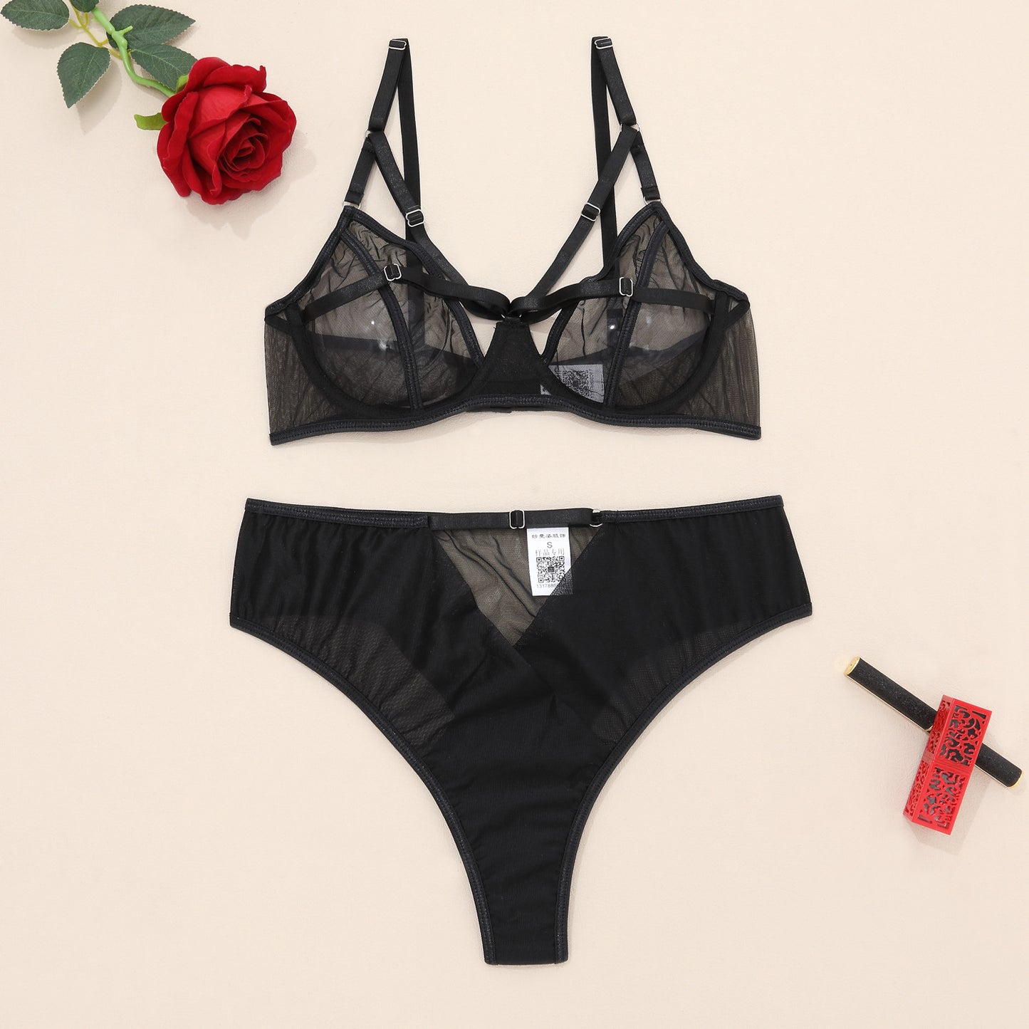 Sexy bra with black patchwork lace perspective