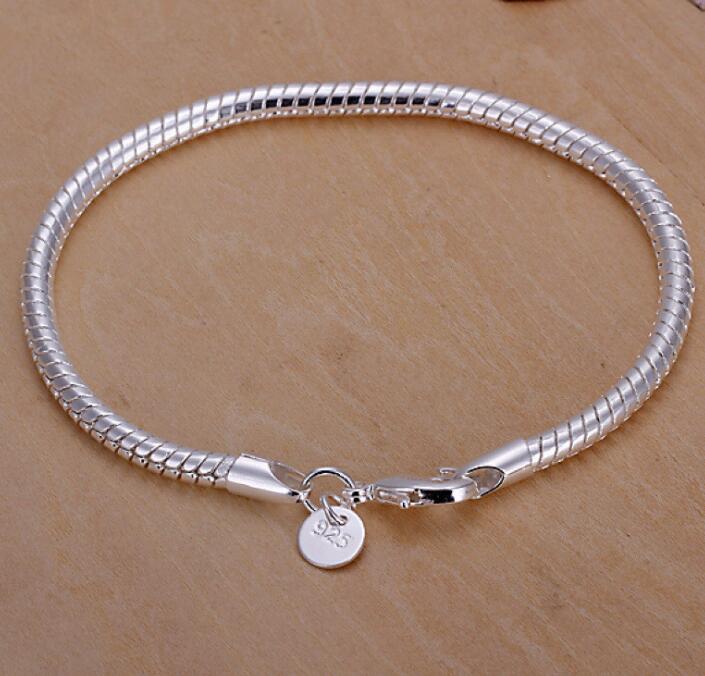 925 fashion silver plated jewelry 3mm Snake Bone Bracelet