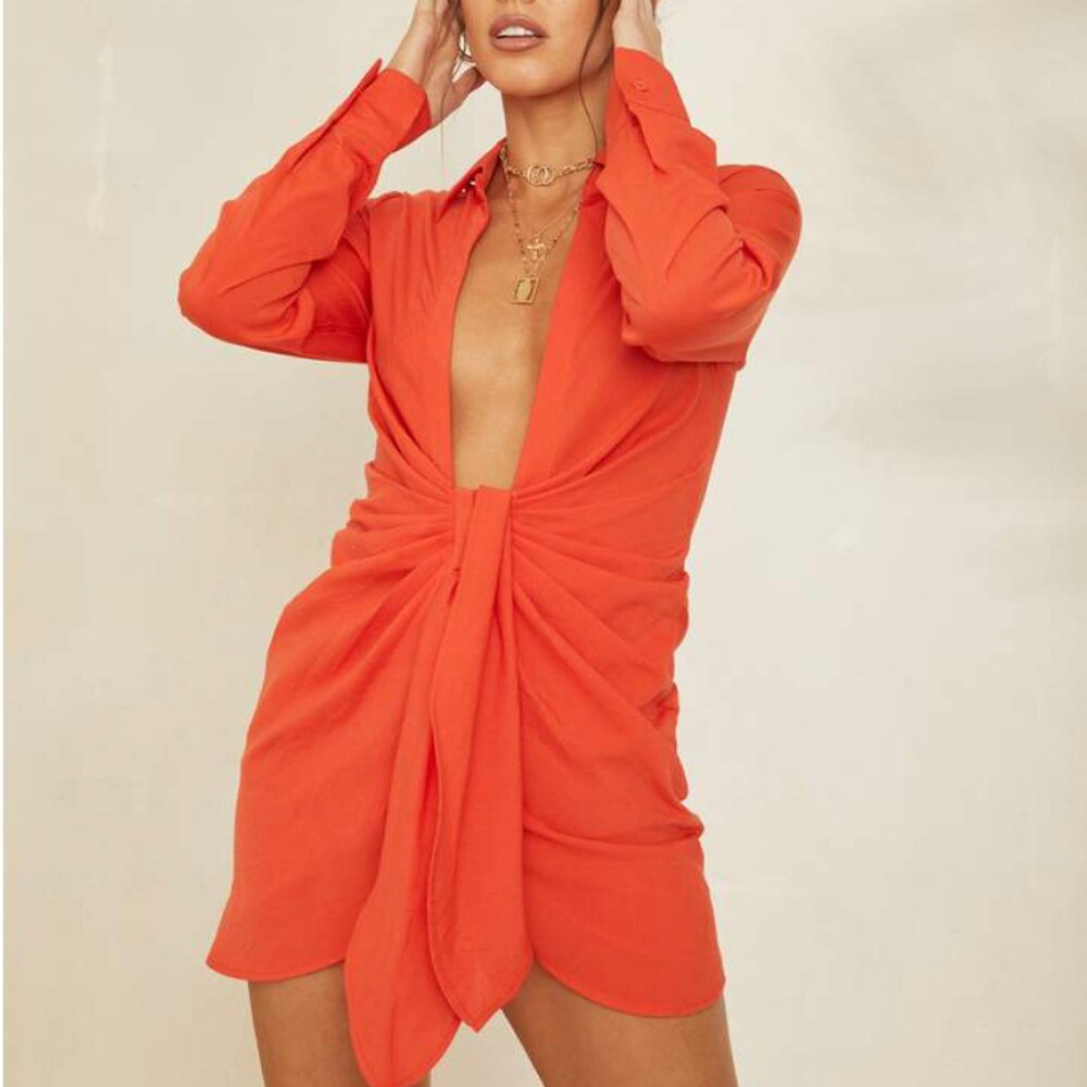 Women Sexy Deep V Neck Shirt Dress Summer Beach Boho