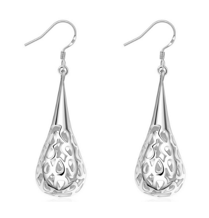 925 Silver Hollow Teardrop Long Earrings