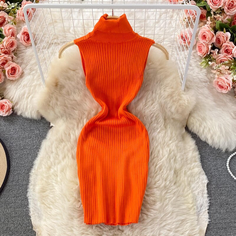 Turtleneck Knit Dress Women Fashion Autumn 