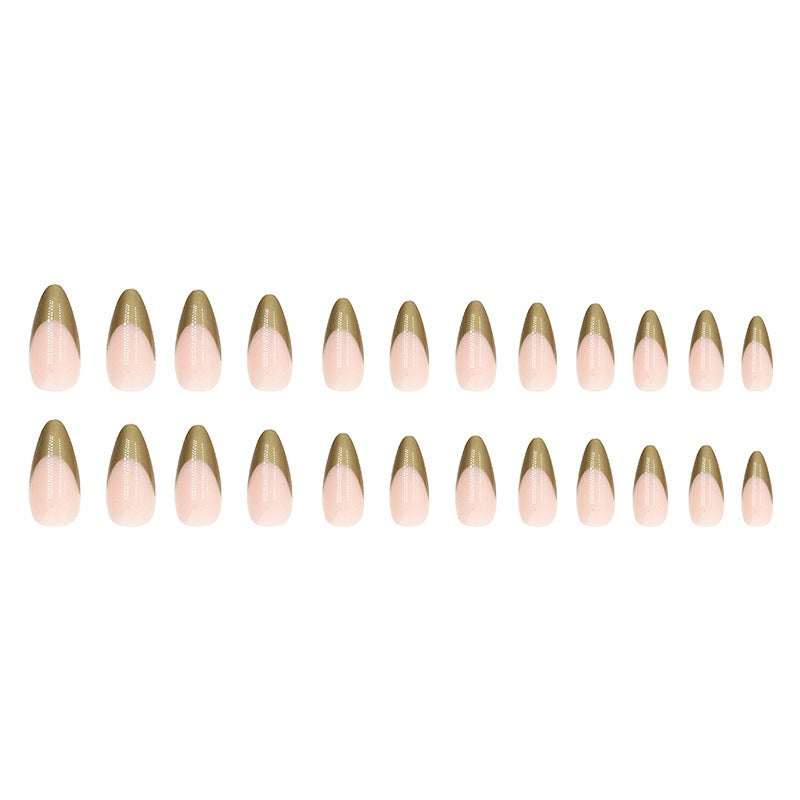 Gold French almond nail Press on