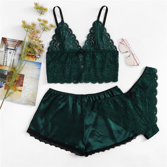 Sexy Floral Lace Cami Lingerie Set Burgundy Women \