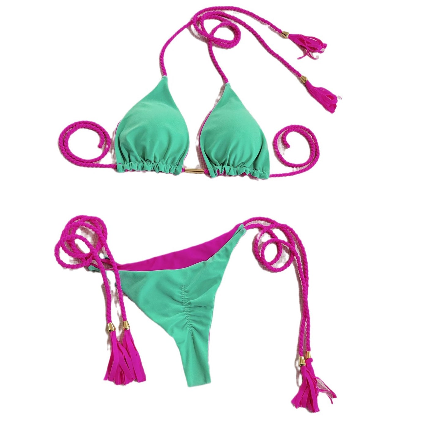 Swimsuit women's bikini split sexy triangle double-sided contrasting beach