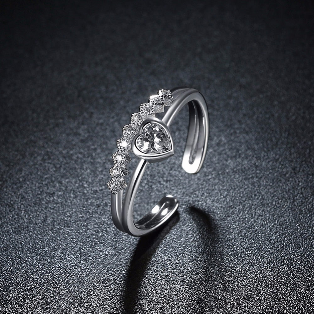 Wedding Jewelry 925 Sterling Silver Heart Zirconia Adjustable Love Rings 