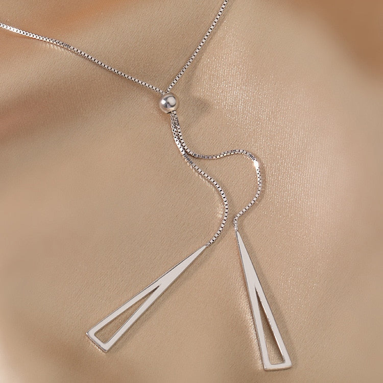 925 Sterling Silver Geometric Triangle Necklace for Women