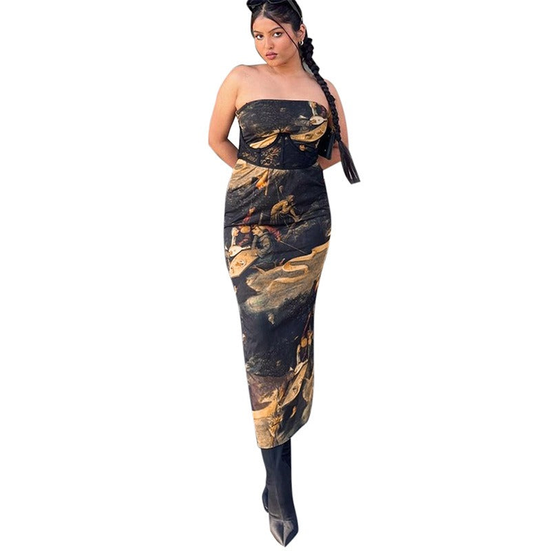 Sexy tube top printed dress