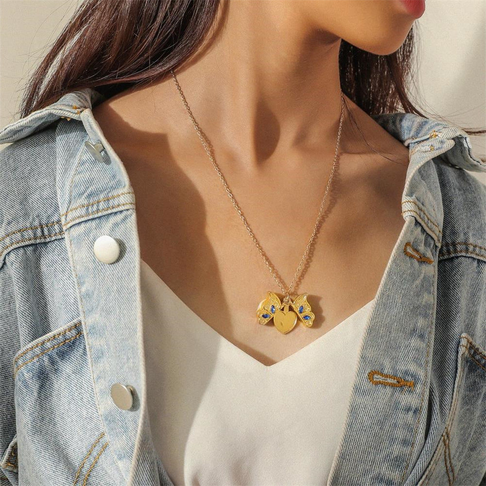New diamond butterfly heart necklace for women,pendant necklace