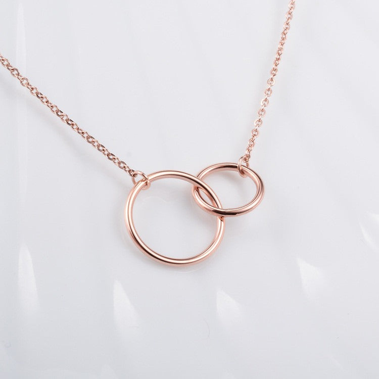 925 Sterling Silver Necklace Cross Chain Double Ring Circle 18K