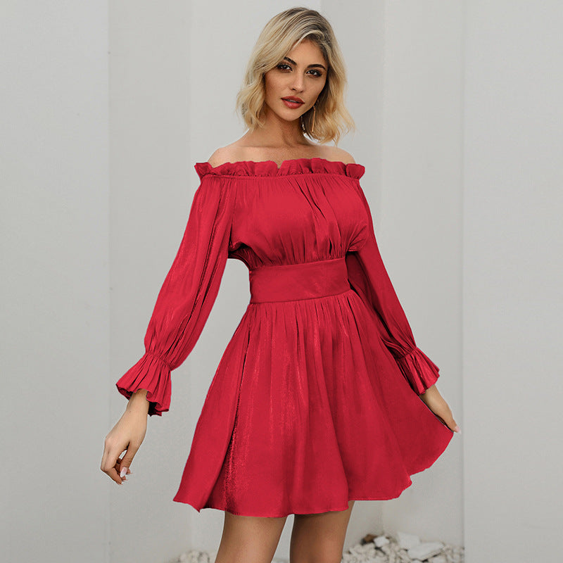 One-Shoulder Dress High Waist Long Skirt 