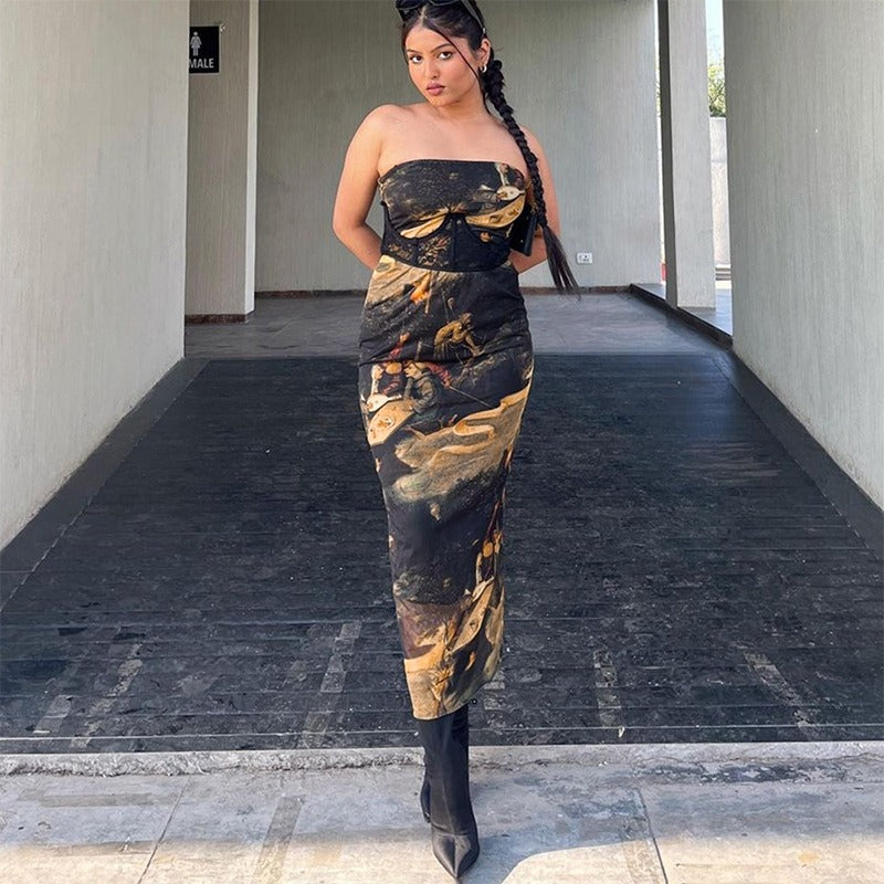 Sexy tube top printed dress